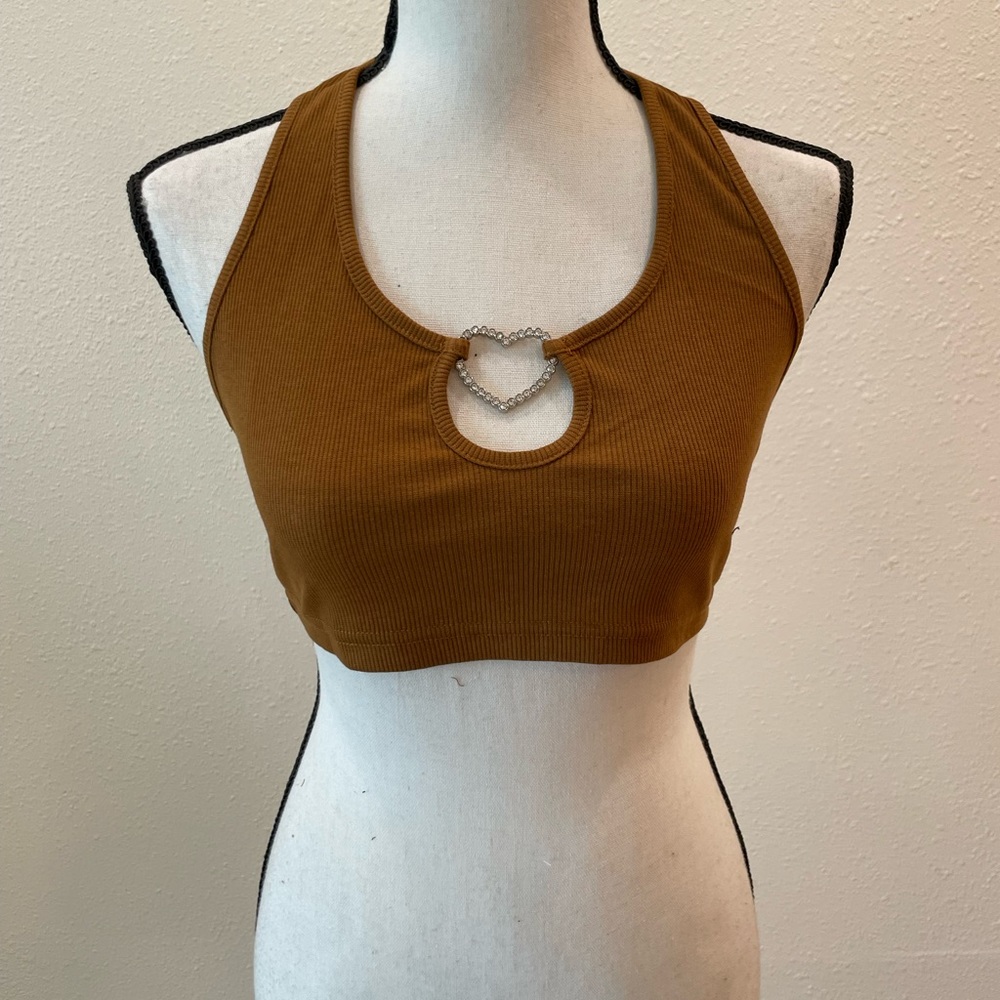 SHEIN Heart Ring Front Halter Backless Crop Top